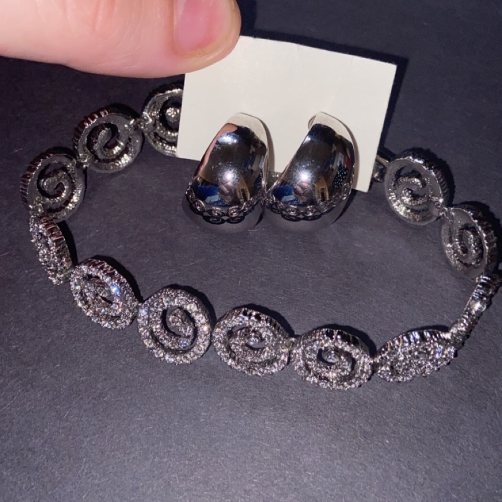 Silver earrings and bracelet